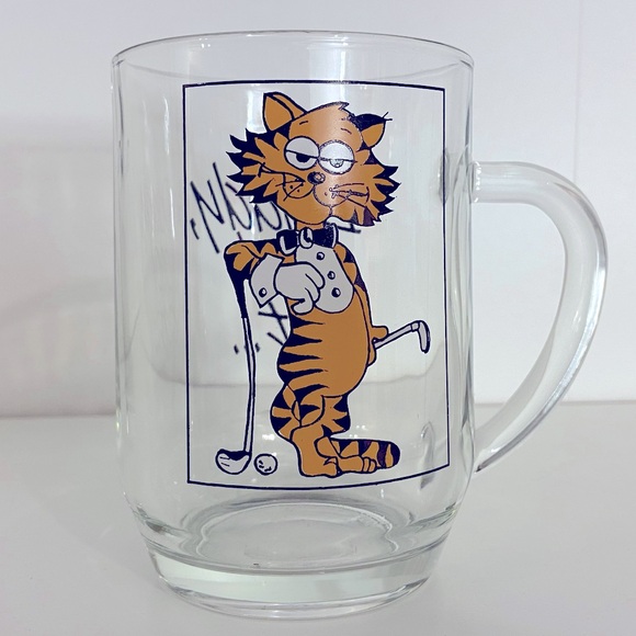 Vintage Daddy Cool Cat Golf Clear Glass Mug Made in France - Picture 1 of 5